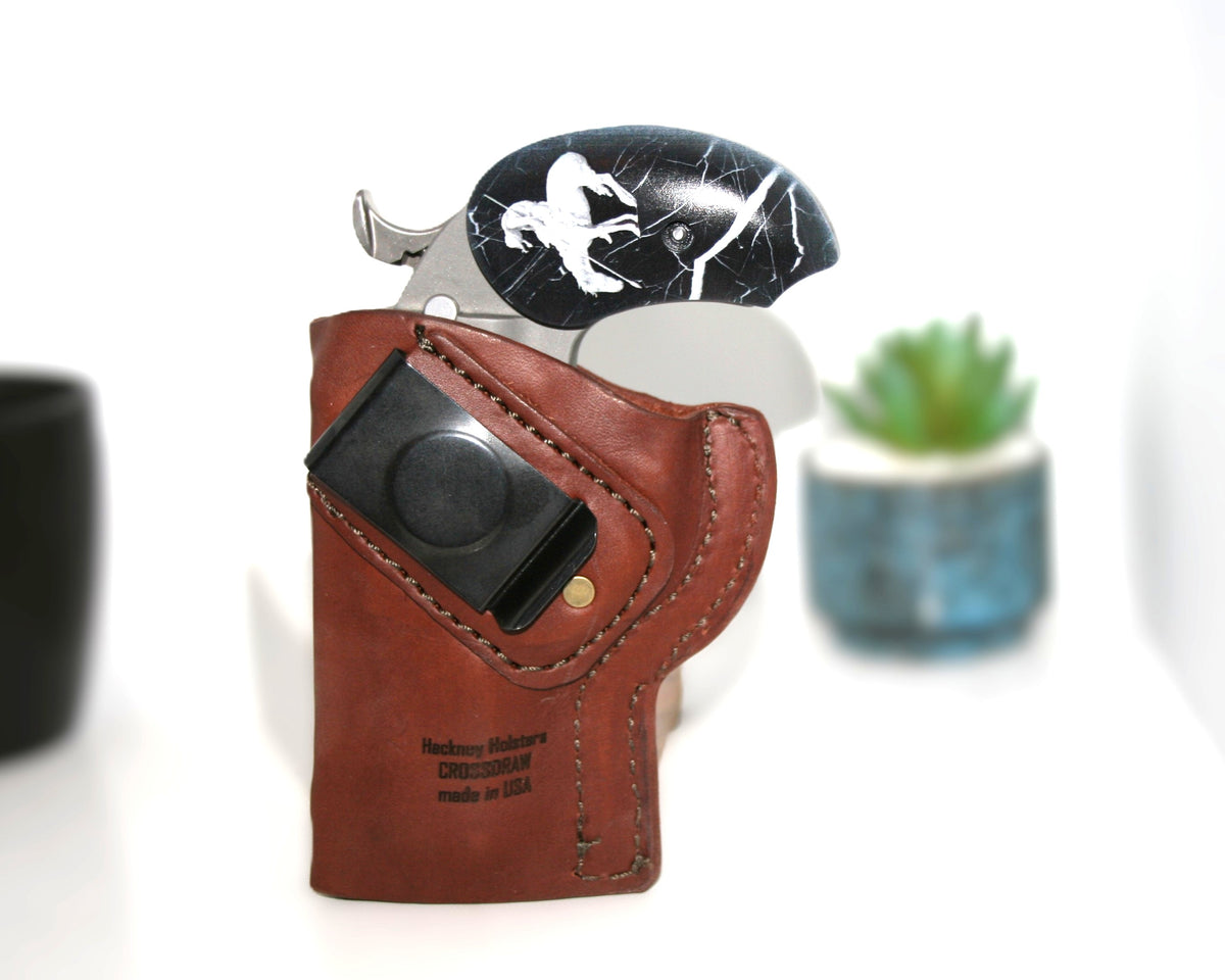 Bond Arms Derringer Holster 4.25 inch Cross Draw Clip On Back Black or Brown USA Made