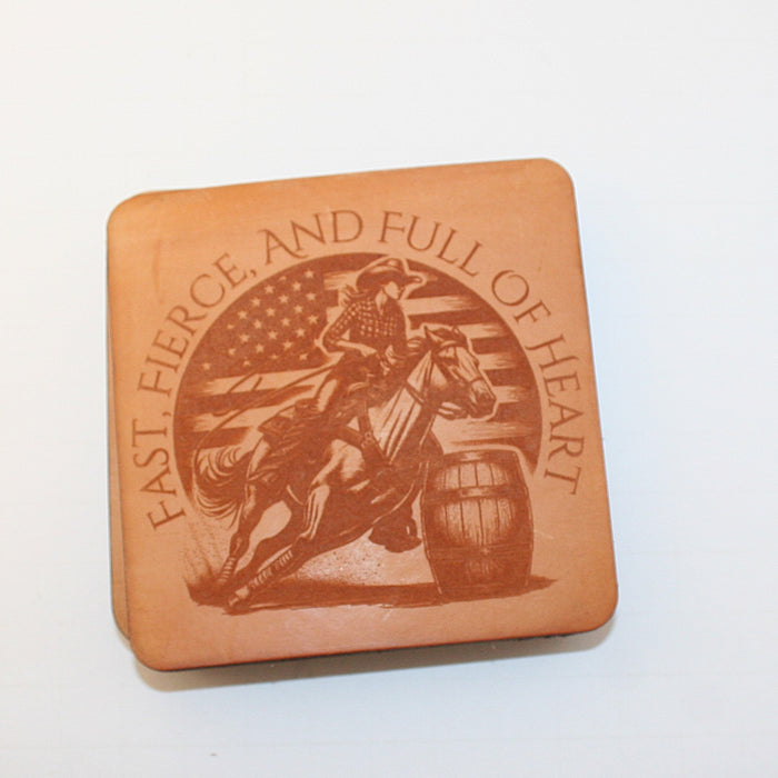 Leather Coaster Set barrel racing 1 (set of 4 with holder)