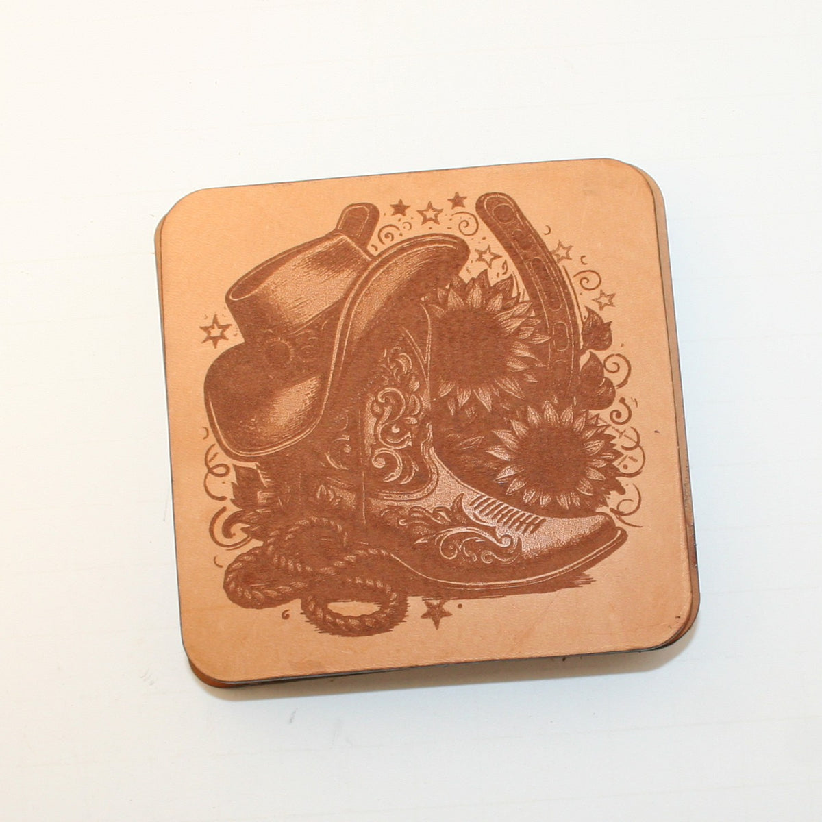 Leather Coaster Set barrel racing 1 (set of 4 with holder)