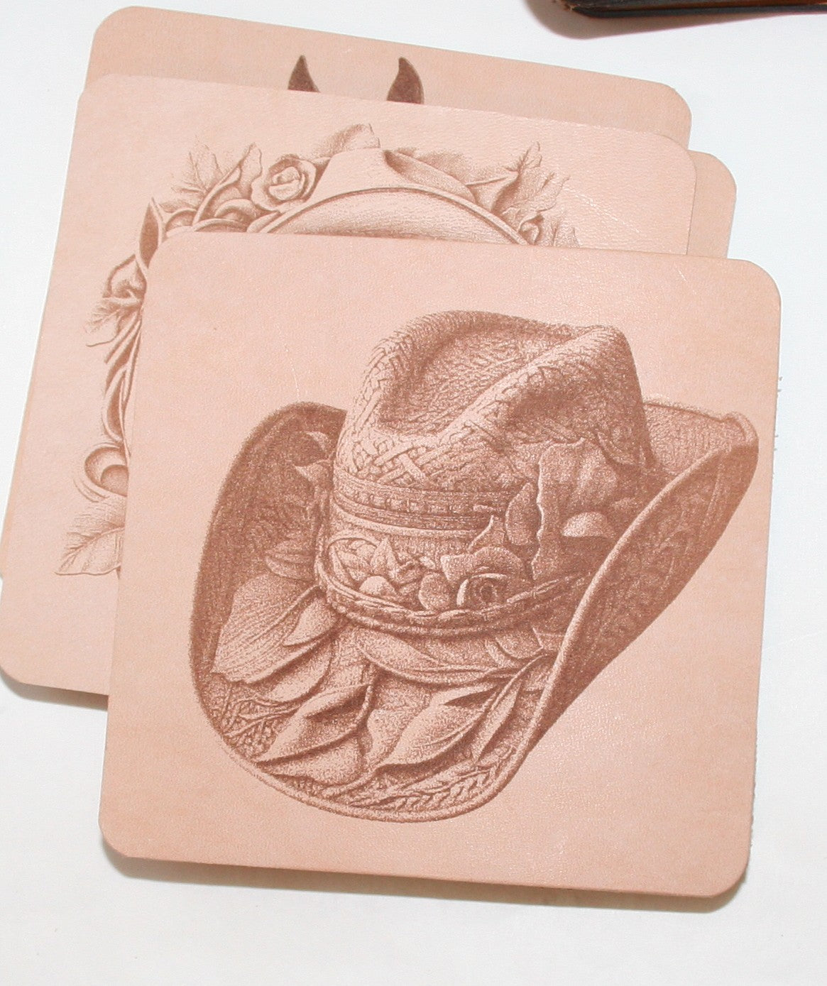 Leather Western rustic Coaster Set of 4 Laser Engraved