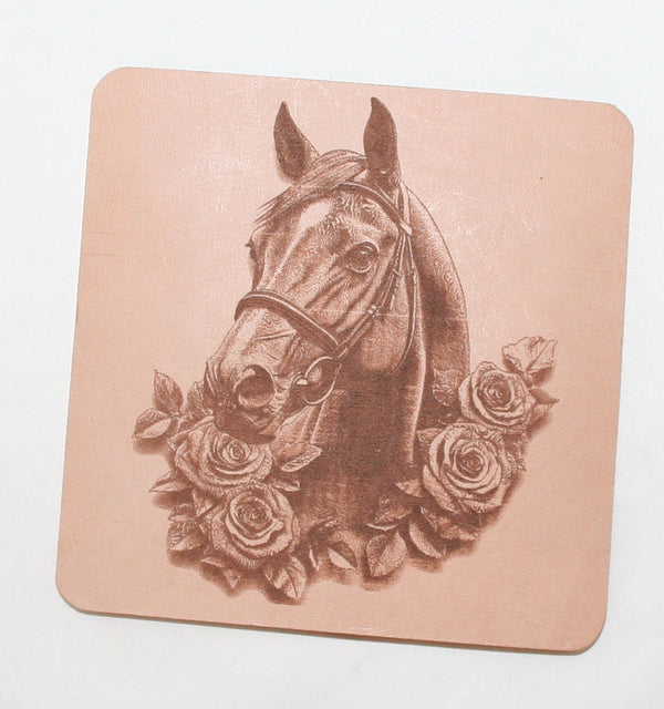 Leather Western rustic Coaster Set of 4 Laser Engraved