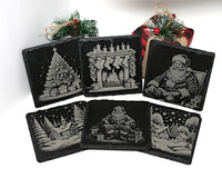 Christmas Slate Coaster Set (6) Laser Engraved