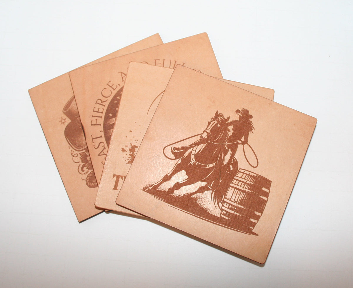 Leather barrel racing Coaster Set  2(set of 4 with holder)