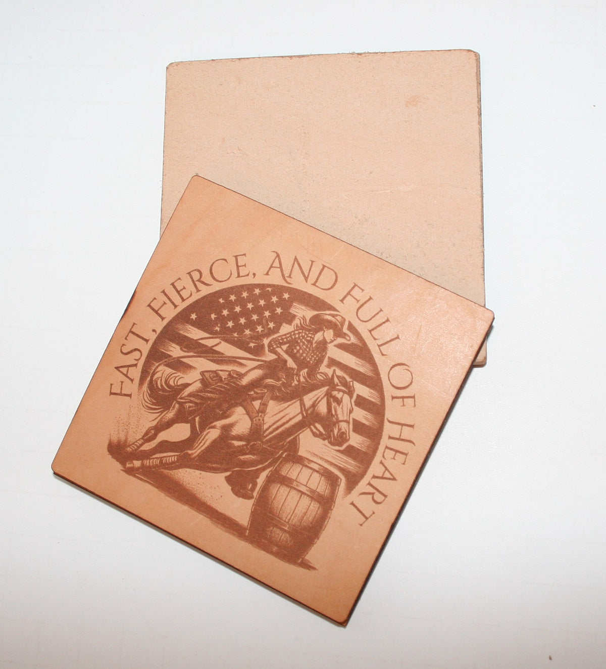 Leather barrel racing Coaster Set  2(set of 4 with holder)
