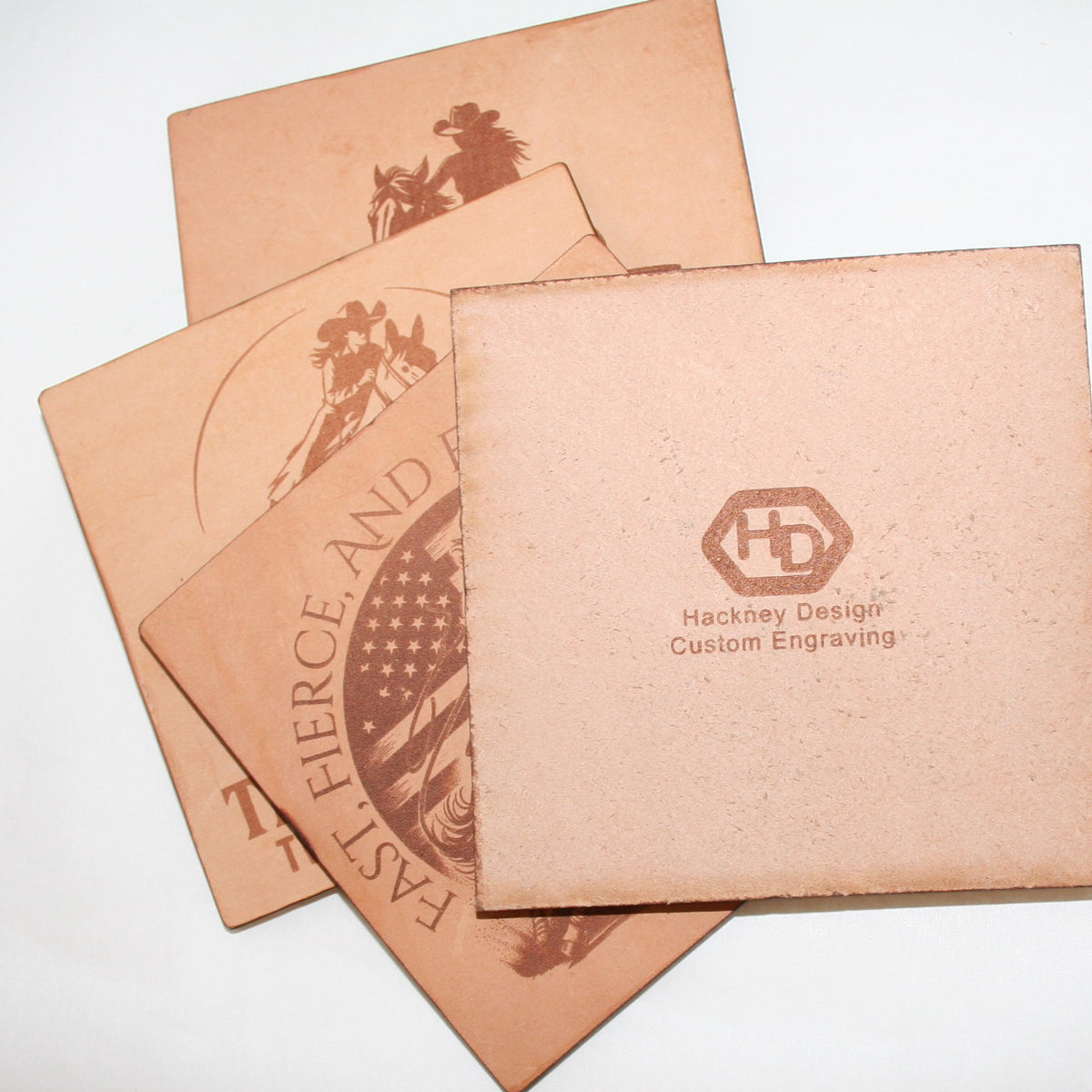 Leather barrel racing Coaster Set  2(set of 4 with holder)