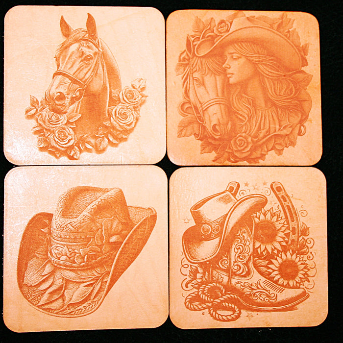 Leather Coaster Set western 2 (set of 4 with holder)