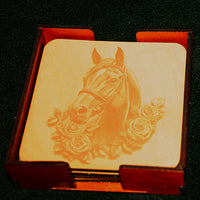 Leather Coaster Set western 2 (set of 4 with holder)