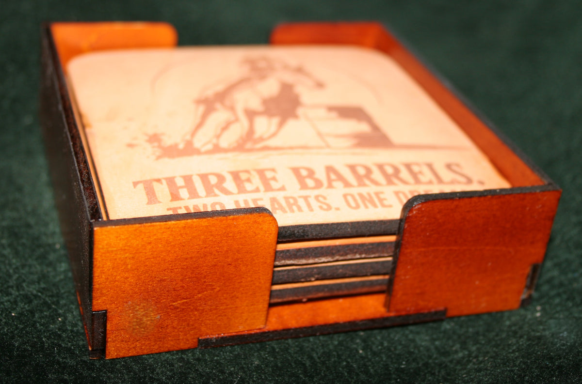 Leather Coaster Set barrel racing 1 (set of 4 with holder)