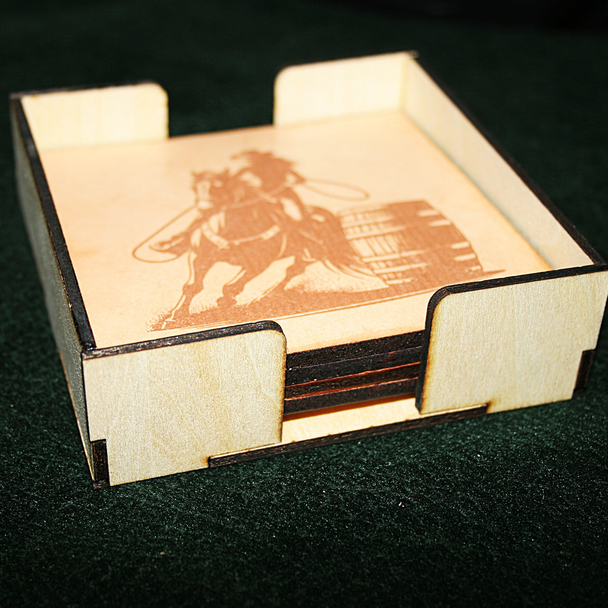 Leather barrel racing Coaster Set  2(set of 4 with holder)
