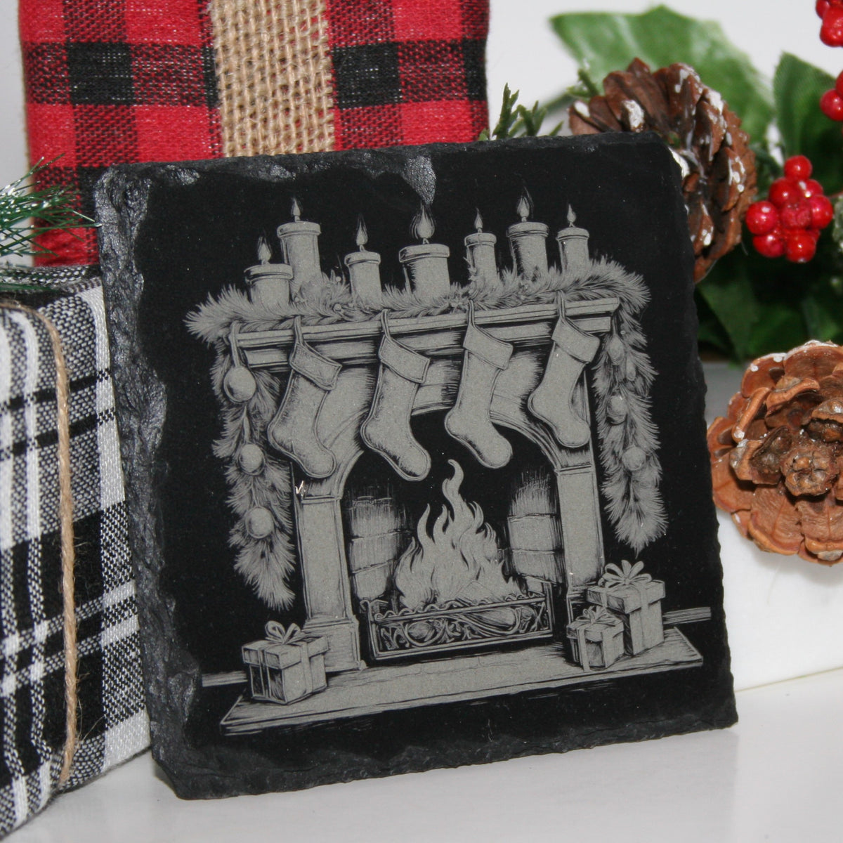 Christmas Slate Coaster Set (6) Laser Engraved