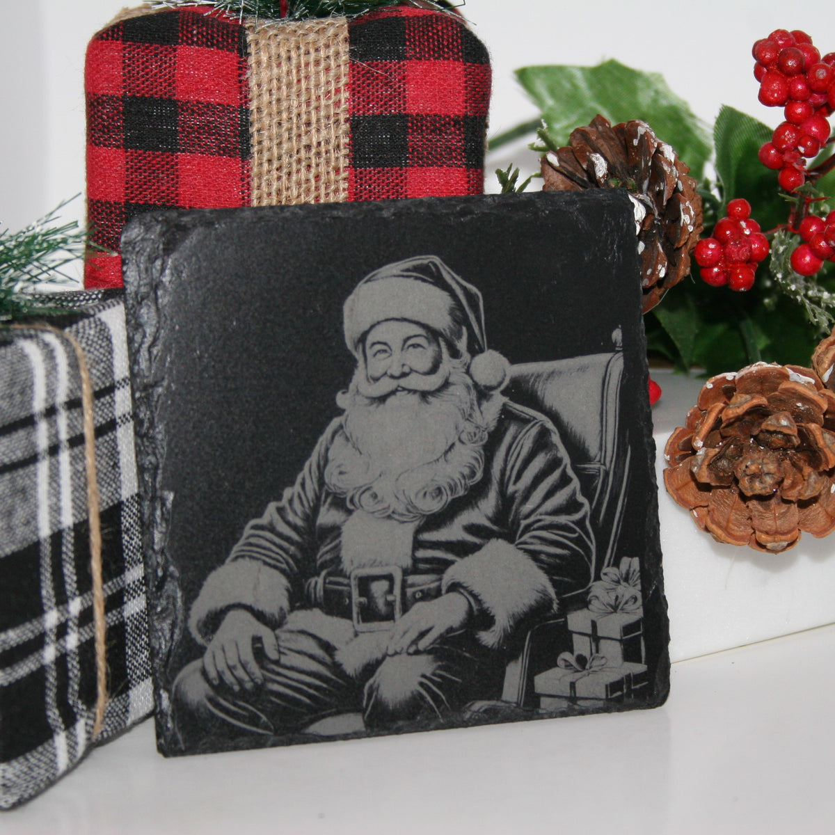 Christmas Slate Coaster Set (6) Laser Engraved