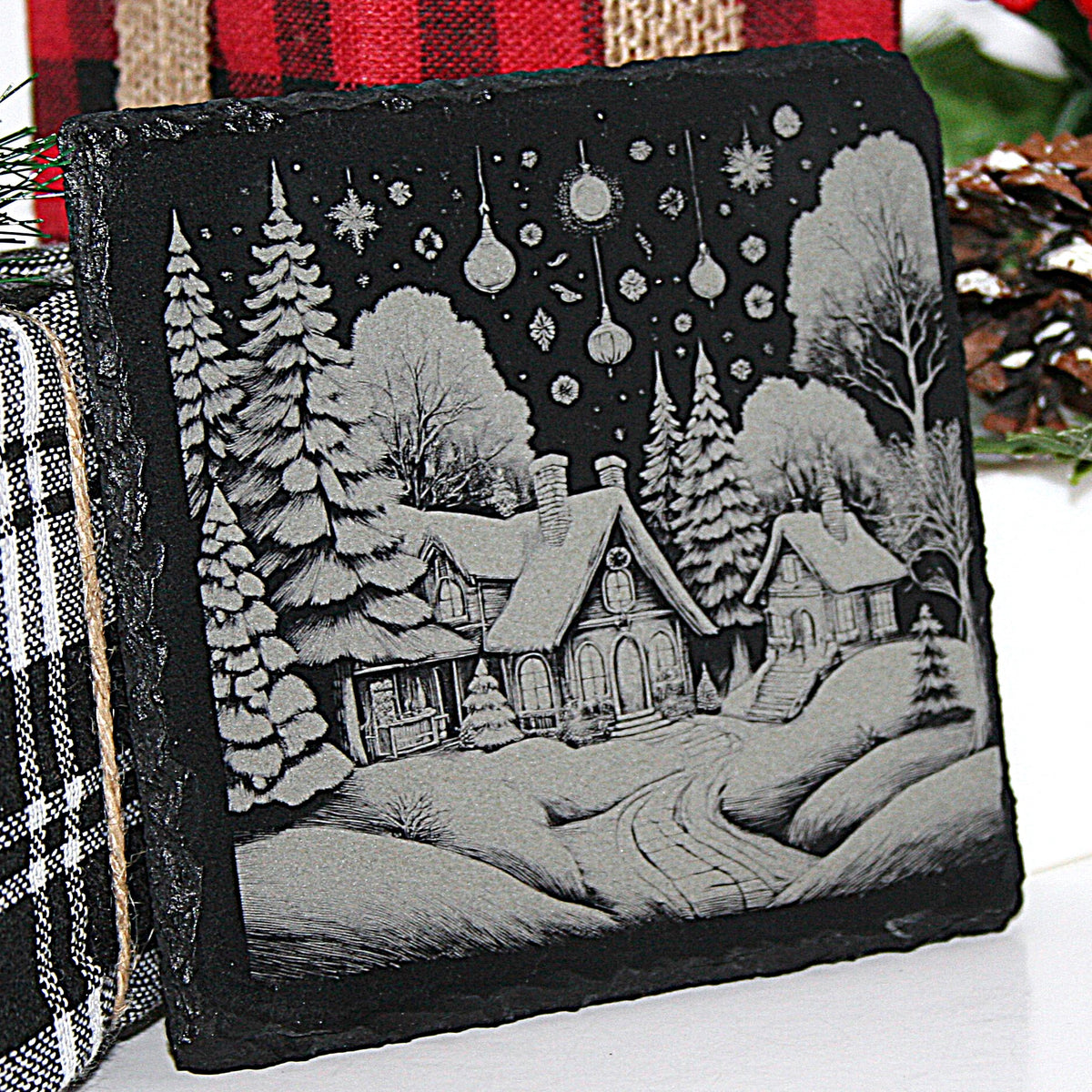 Christmas Slate Coaster Set (6) Laser Engraved