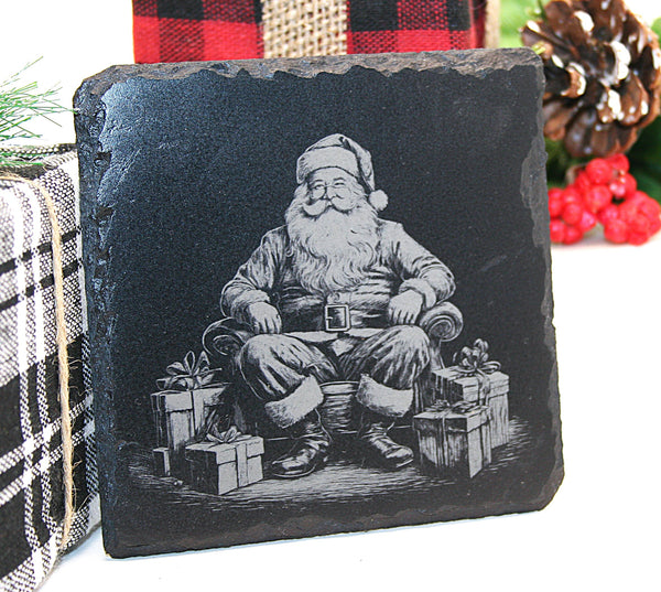 Christmas Slate Coaster Set (6) Laser Engraved