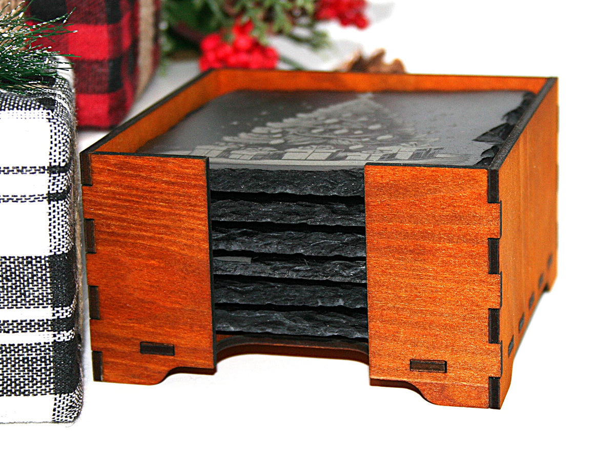 Christmas Slate Coaster Set (6) Laser Engraved