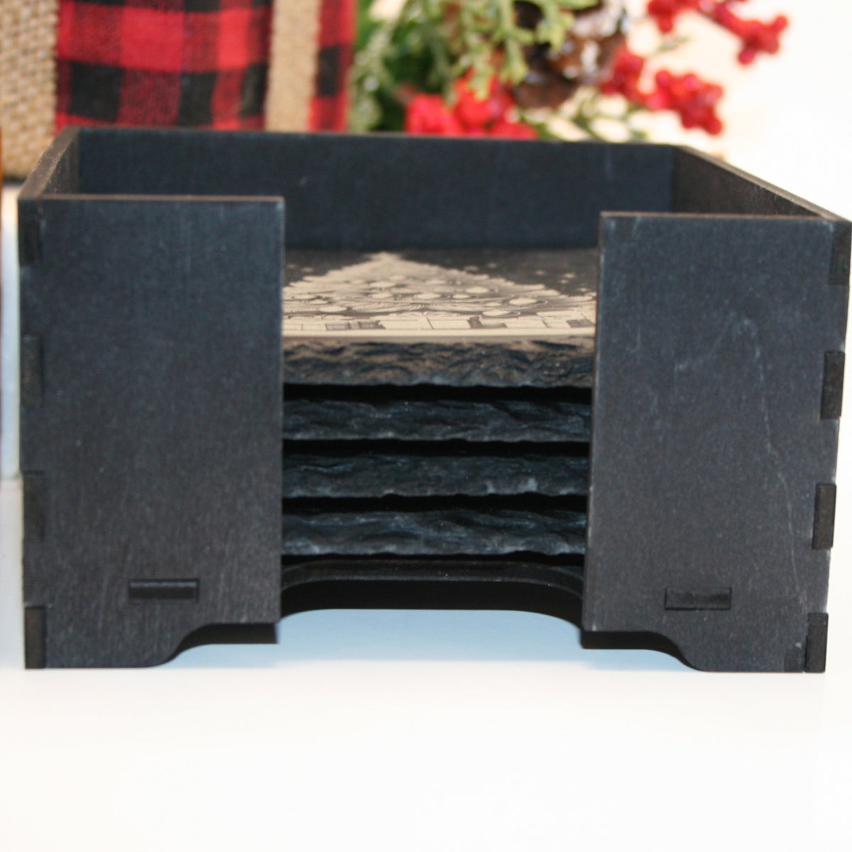 Christmas Slate Coaster Set (6) Laser Engraved