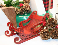 Santa sleigh Christmas ornament, brown wood, laser cut basswood Table Top or Mantle