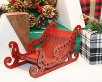 Santa sleigh Christmas ornament, brown wood, laser cut basswood Table Top or Mantle