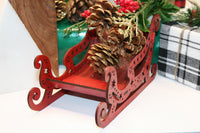 Santa sleigh Christmas ornament, brown wood, laser cut basswood Table Top or Mantle