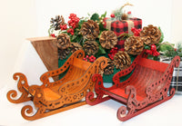 Santa sleigh Christmas ornament, brown wood, laser cut basswood Table Top or Mantle