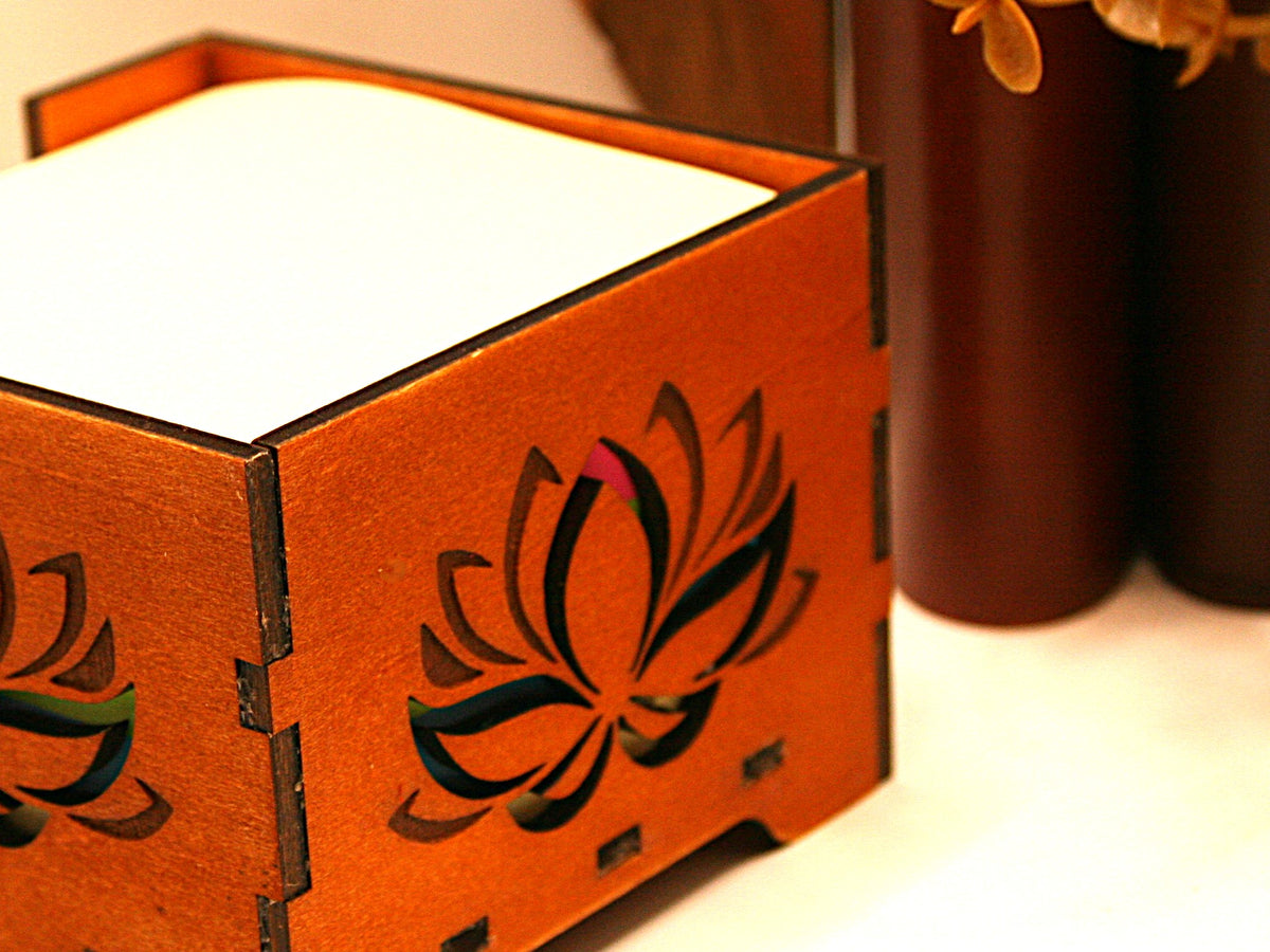 Sticky Note Tray wood with lotus flower decoration
