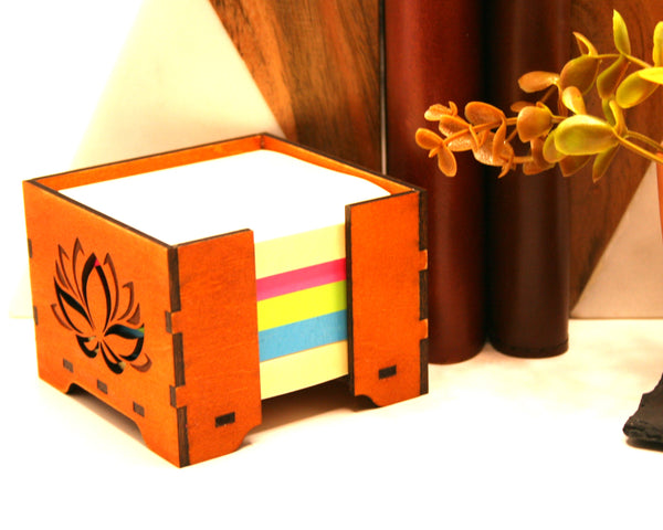 Sticky Note Tray wood with lotus flower decoration