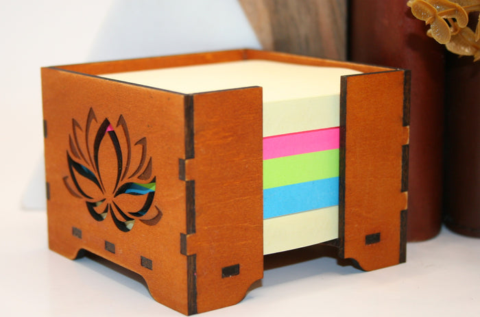 Sticky Note Tray wood with lotus flower decoration