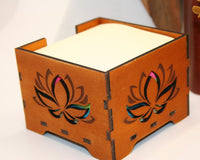 Sticky Note Tray wood with lotus flower decoration