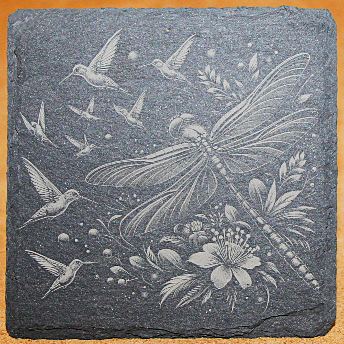 Dragonfly Slate Coaster Set Laser Engraved