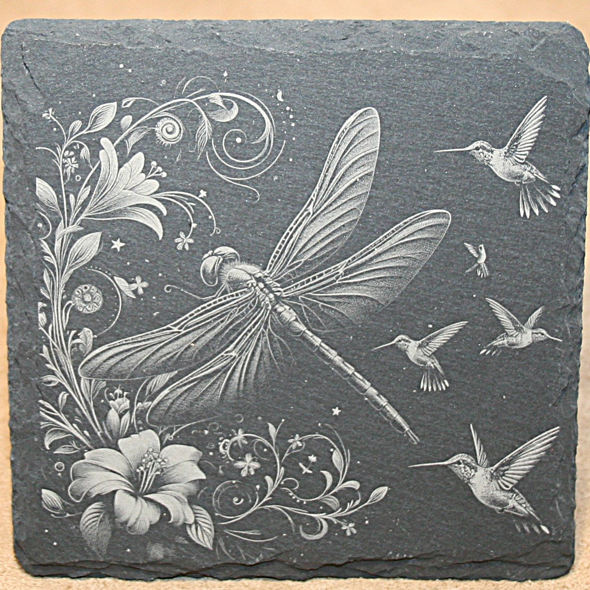 Dragonfly Slate Coaster Set Laser Engraved