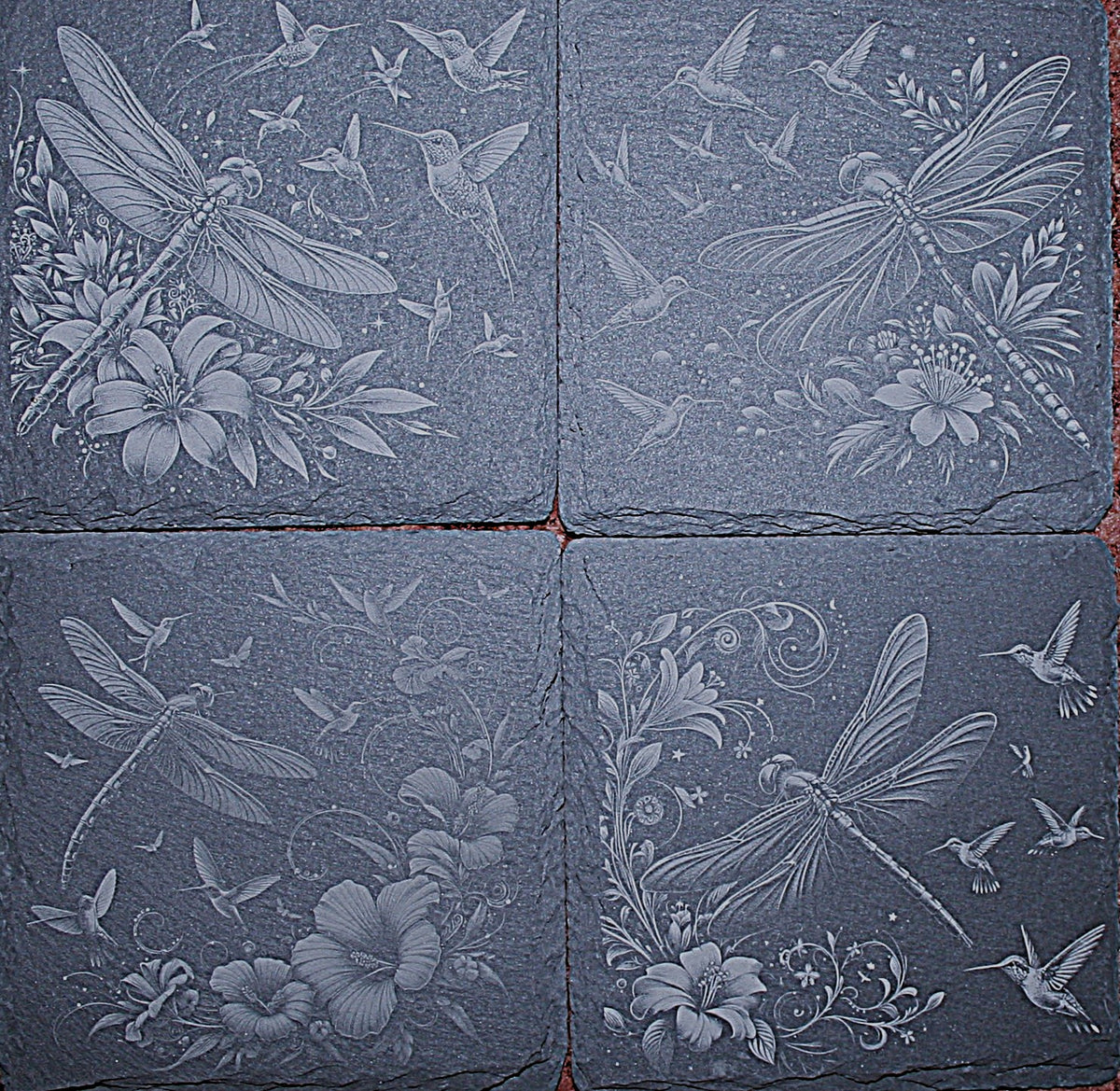 Dragonfly Slate Coaster Set Laser Engraved