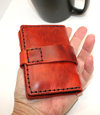 Wallet Bifold Red leather, 2 pocket with snap closure, Personalize