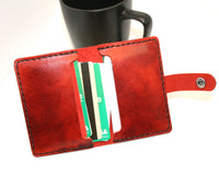Wallet Bifold Red leather, 2 pocket with snap closure, Personalize
