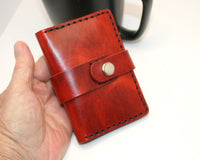 Wallet Bifold Red leather, 2 pocket with snap closure, Personalize
