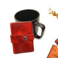 Wallet Bifold Red leather, 2 pocket with snap closure, Personalize