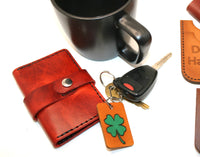 Wallet Bifold Red leather, 2 pocket with snap closure, Personalize