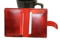 Wallet Bifold Red leather, 2 pocket with snap closure, Personalize