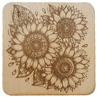 Sunflower Coaster Set 1 laser engraved on wood (set of 4 with holder)